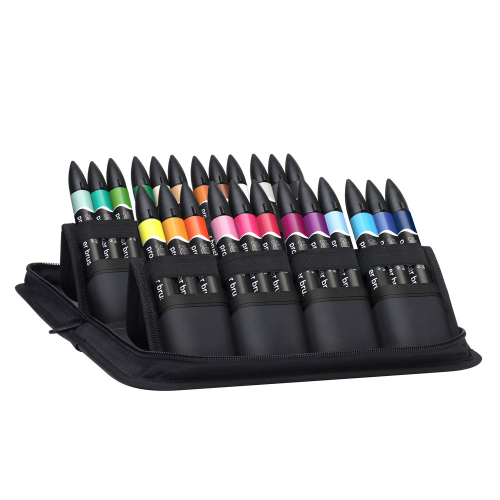 CONFEZIONE IN TESSUTO 24 PENNARELLI PUNTA PENNELLO E PUNTA SCALPELLO PROMARKER BRUSH STUDENT DESIGNER WINSOR & NEWTON