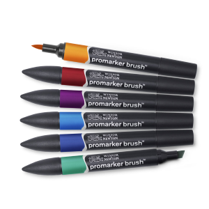 CONFEZIONE 6 PENNARELLI PUNTA PENNELLO E PUNTA SCALPELLO PROMARKER BRUSH COLORI INTENSI WINSOR & NEWTON