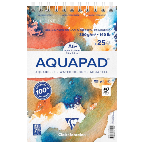ALBUM SPIRALATO MICROPERFORATO CARTA PER ACQUERELLO IN CELLULOSA GR MQ 300 GRANA FINE AQUAPAD CLAIREFONTAINE
