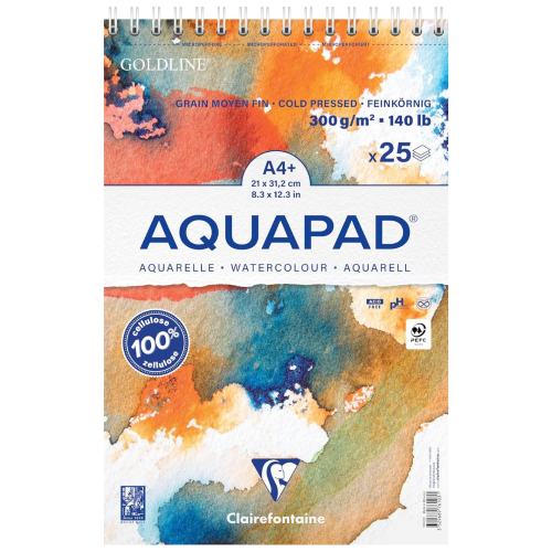 ALBUM SPIRALATO MICROPERFORATO CARTA PER ACQUERELLO IN CELLULOSA GR MQ 300 GRANA FINE AQUAPAD CLAIREFONTAINE