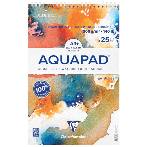 ALBUM SPIRALATO MICROPERFORATO CARTA PER ACQUERELLO IN CELLULOSA GR MQ 300 GRANA FINE AQUAPAD CLAIREFONTAINE