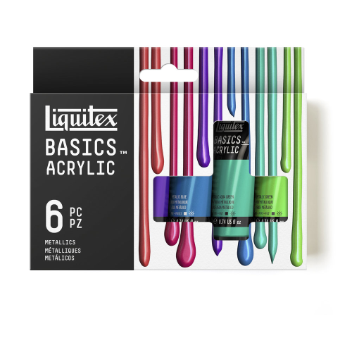 CONFEZIONE CON 6 COLORI ACRILICI BASICS COLORI METALLICI DA 22 ML LIQUITEX