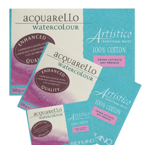BLOCCO CARTA PER ACQUERELLO FABRIANO ARTISTICO TRADITIONAL WHITE GRANA SATINATA 300 GR MQ