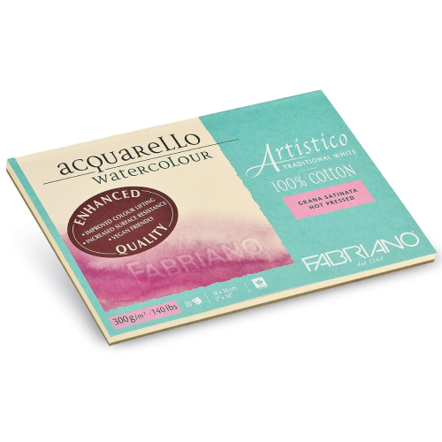 BLOCCO CARTA PER ACQUERELLO FABRIANO ARTISTICO TRADITIONAL WHITE GRANA SATINATA 300 GR MQ