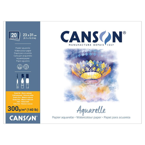 BLOCCO CARTA PER ACQUERELLO 60% COTONE GRANA FINA GR MQ 300 AQUARELLE CANSON