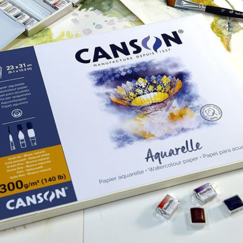 BLOCCO CARTA PER ACQUERELLO 60% COTONE GRANA FINA GR MQ 300 AQUARELLE CANSON