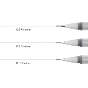 CONFEZIONE CON 3 PENNE AD INCHIOSTRO PIGMENTATO GRIGIO FREDDO PUNTA DA MM 0.1 - 0.3 - 0.5 FINELINER WINSOR & NEWTON