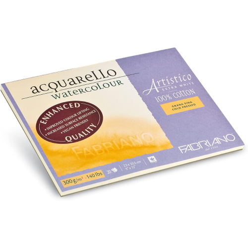 BLOCCO CARTA PER ACQUERELLO FABRIANO ARTISTICO EXTRA WHITE GRANA FINA 300 GR MQ