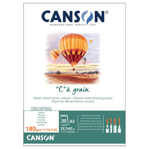 BLOCCO CARTA PER SCHIZZO "C" A GRAIN A3 CM 29.7 X 42 GR MQ 180 CANSON