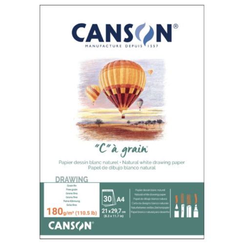 BLOCCO CARTA PER SCHIZZO "C" A GRAIN A4 CM 21 X 29.7 GR MQ 180 CANSON