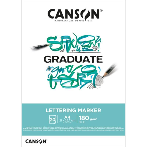 BLOCCO CARTA EXTRA BIANCA GRANA LISCIA A4 CM 21 X 29.7 GR MQ 180 GRADUATE LETTERING MARKER CANSON