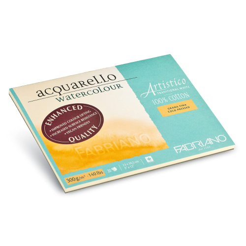 BLOCCO CARTA PER ACQUERELLO FABRIANO ARTISTICO TRADITIONAL WHITE GRANA FINA 300 GR MQ