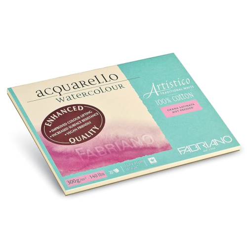 BLOCCO CARTA PER ACQUERELLO FABRIANO ARTISTICO TRADITIONAL WHITE GRANA SATINATA 300 GR MQ