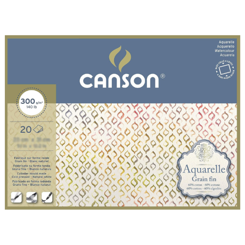 BLOCCO CARTA PER ACQUERELLO 60% COTONE GRANA FINA GR MQ 300 AQUARELLE CANSON