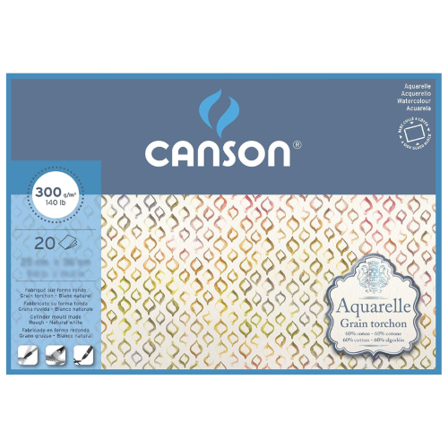 BLOCCO CARTA PER ACQUERELLO 60% COTONE GRANA GROSSA GR MQ 300 AQUARELLE CANSON