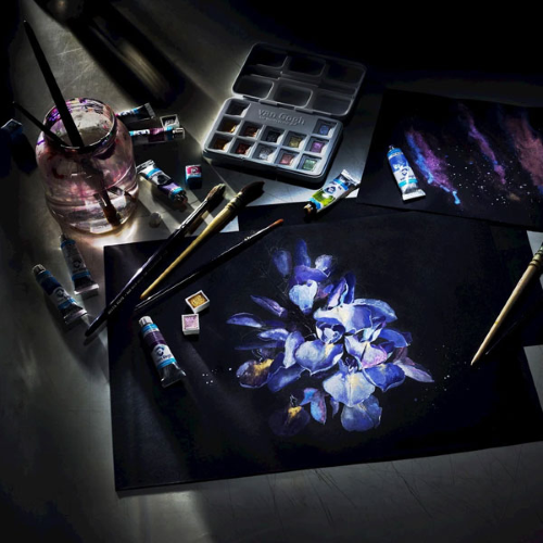 BLOCCO CARTA PER ACQUERELLO CON FOGLI NERI GR MQ 360 BLACK WATERCOLOUR PAPER VAN GOGH ROYAL TALENS