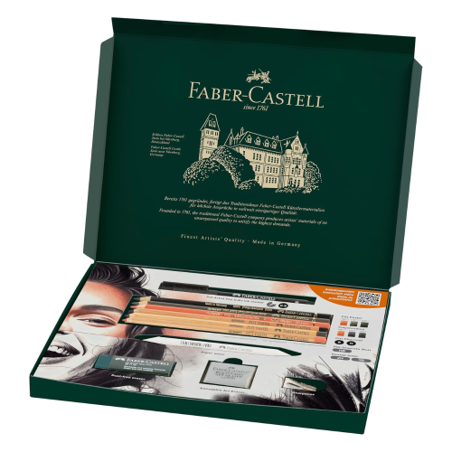 DISCOVERY SET FABER CASTELL CON 3 MATITE COLORATE POLYCHROMOS, 3 MATITE PITT PASTEL, 2 MATITE CASTELL 9000, 1 MATITA PIIT GRAPHITE MATT E ACCESSORI