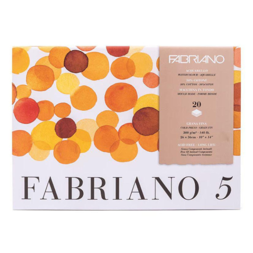 BLOCCO CARTA PER ACQUERELLO 50% COTONE FABRIANO 5 GRANA FINA 300 GR MQ