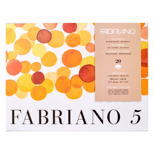 BLOCCO CARTA PER ACQUERELLO 50% COTONE FABRIANO 5 GRANA FINA 300 GR MQ