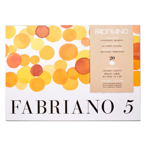 BLOCCO CARTA PER ACQUERELLO 50% COTONE FABRIANO 5 GRANA FINA 300 GR MQ