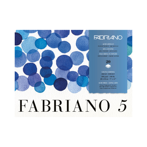 BLOCCO CARTA PER ACQUERELLO 50% COTONE FABRIANO 5 GRANA GROSSA 300 GR MQ