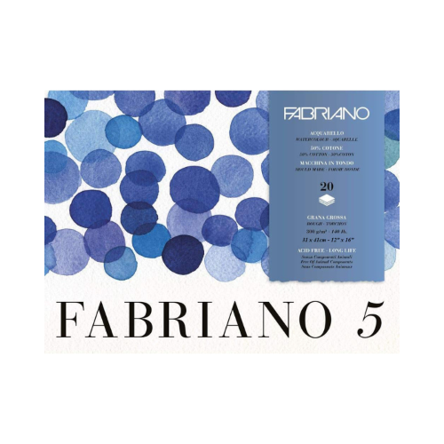 BLOCCO CARTA PER ACQUERELLO 50% COTONE FABRIANO 5 GRANA GROSSA 300 GR MQ