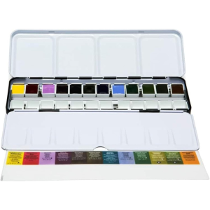 CONFEZIONE IN METALLO 12 COLORI AD ACQUERELLO MEZZI GODET EXTRA FINE SELEZIONE COLORI DI ISPIRAZIONE DANIEL SMITH 