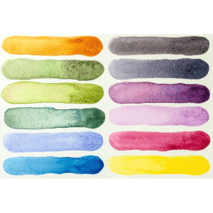 CONFEZIONE IN METALLO 12 COLORI AD ACQUERELLO MEZZI GODET EXTRA FINE SELEZIONE COLORI DI ISPIRAZIONE DANIEL SMITH 