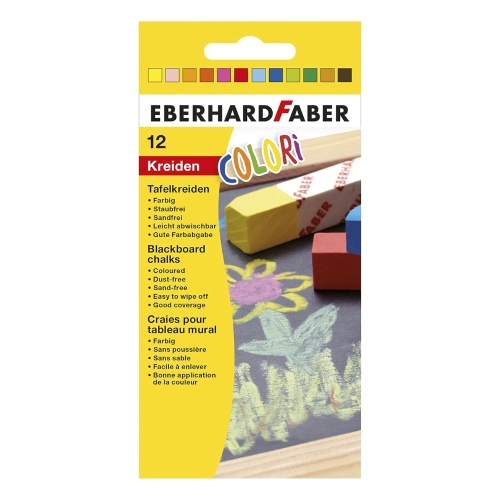 CONFEZIONE CON 12 GESSI QUADRATI PER LAVAGNA COLORI ASSORTITI EBERHARD FABER