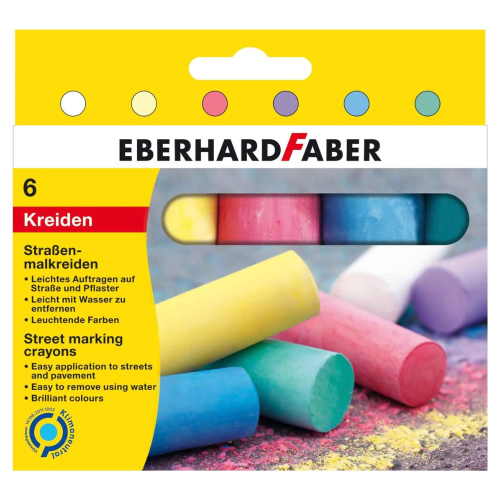 CONFEZIONE CON 6 GESSI DA STRADA GRANDI COLORI ASSORTITI EBERHARD FABER