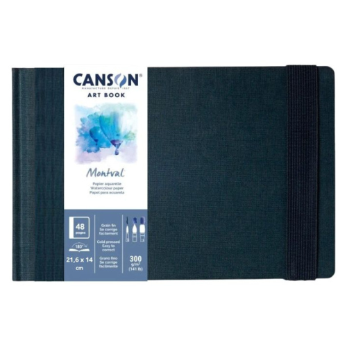 BLOCCO CARTA PER ACQUERELLO COPERTINA RIGIDA IN TESSUTO CON ELASTICO GRANA FINA 300 GR MQ MONTVAL ART BOOK CANSON