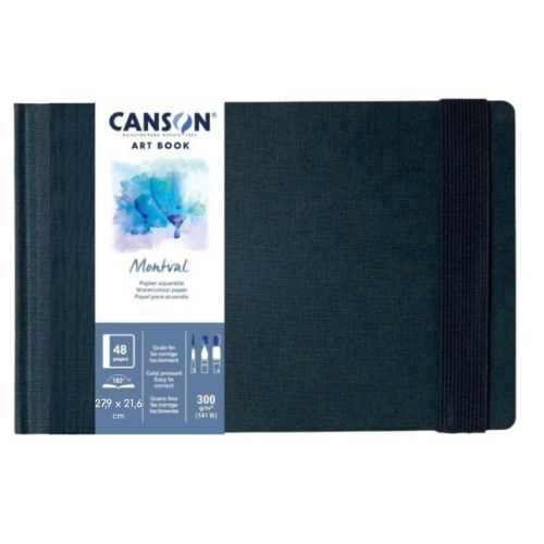 BLOCCO CARTA PER ACQUERELLO COPERTINA RIGIDA IN TESSUTO CON ELASTICO GRANA FINA 300 GR MQ MONTVAL ART BOOK CANSON