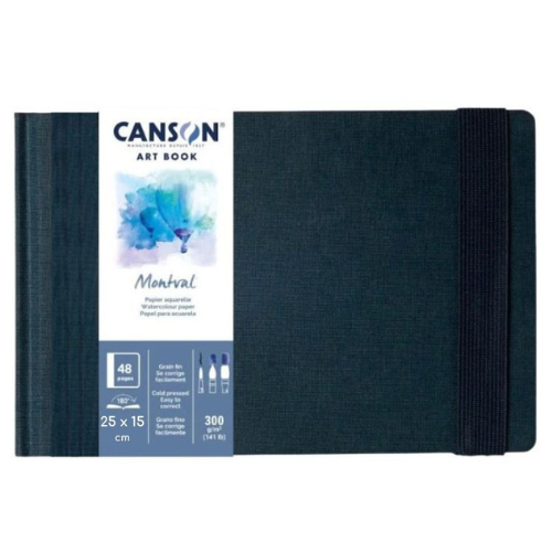 BLOCCO CARTA PER ACQUERELLO COPERTINA RIGIDA IN TESSUTO CON ELASTICO GRANA FINA 300 GR MQ MONTVAL ART BOOK CANSON