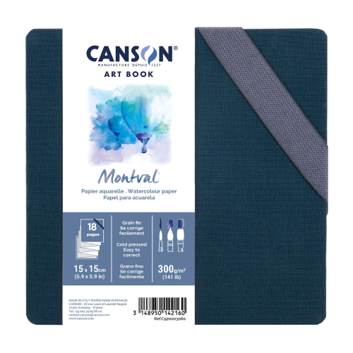 BLOCCO CARTA PER ACQUERELLO COPERTINA RIGIDA IN TESSUTO CON ELASTICO GRANA FINA 300 GR MQ LEPORELLO MONTVAL ART BOOK CANSON