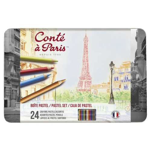 CONFEZIONE IN METALLO CON 24 MATITE PASTELLO CONTE' A' PARIS