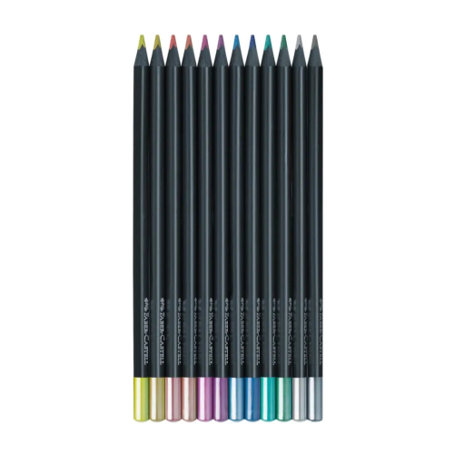 CONFEZIONE CON 12 MATITE COLORATE MORBIDE SELEZIONE METALLIC BLACK EDITION FABER CASTELL