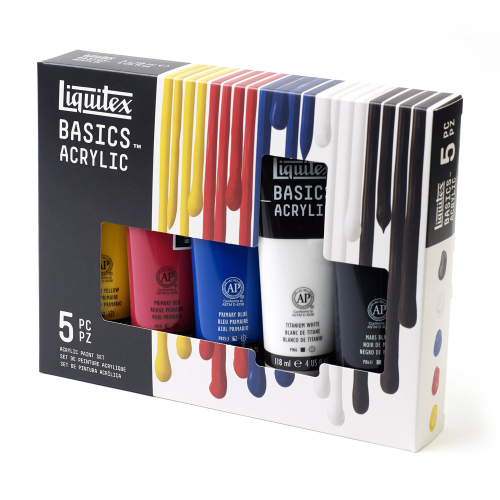 CONFEZIONE CON 5 COLORI ACRILICI BASICS DA 118 ML LIQUITEX 