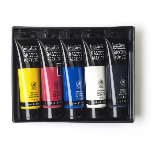 CONFEZIONE CON 5 COLORI ACRILICI BASICS DA 118 ML LIQUITEX 