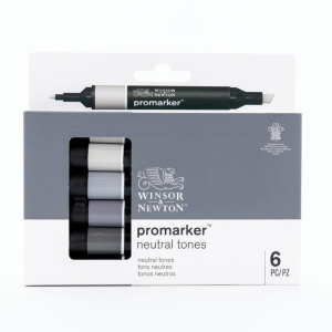 CONFEZIONE 6 PENNARELLI A DOPPIA PUNTA PROMARKER SELEZIONE TONI NEUTRI WINSOR & NEWTON