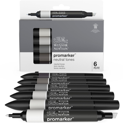 CONFEZIONE 6 PENNARELLI A DOPPIA PUNTA PROMARKER SELEZIONE TONI NEUTRI WINSOR & NEWTON