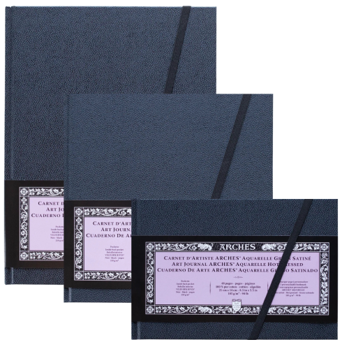 BLOCCO PER ACQUERELLO CON COPERTINA RIGIDA ART JOURNAL ARCHES GRANA SATINATA 100% COTONE GR MQ 185 