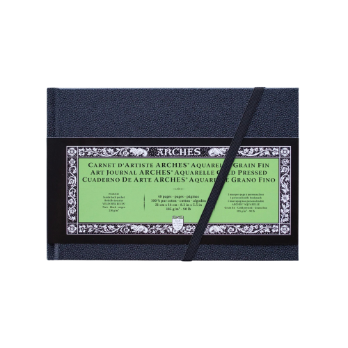 BLOCCO PER ACQUERELLO CON COPERTINA RIGIDA ART JOURNAL ARCHES GRANA FINA 100% COTONE GR MQ 185 