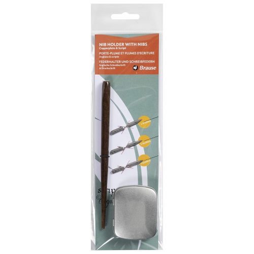 SET PER CALLIGRAFIA L'ECOLIERE BRAUSE CON 3 PENNINI PUNTA FINE DA 0.45 MM, MANICO PORTA PENNINO IN LEGNO E CONTENITORE IN ALLUMINIO