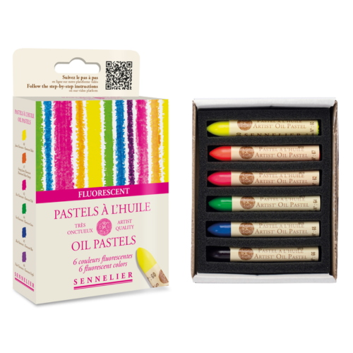 CONFEZIONE IN CARTONE CON 6 PASTELLI A OLIO SOLIDI DA 5 ML SELEZIONE COLORI FLUORESCENTI SENNELIER