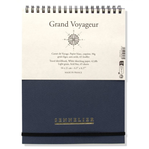 BLOCCO SPIRALATO DA VIAGGIO CON ELASTICO CARTA PER SCHIZZO CM 16 X 21 GR MQ 90 GRAND VOYAGEUR SENNELIER