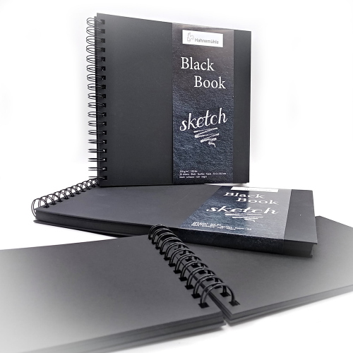 BLOCCO SPIRALATO CARTA PER DISEGNO COLORE NERO GR MQ 250 BLACK BOOK HAHNEMUHLE