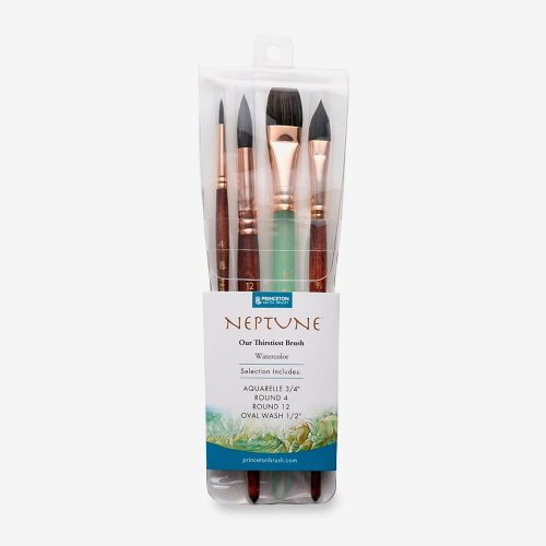 CONFEZIONE CON 4 PENNELLI SINTETICO IMIT. SCOIATTOLO MANICO CORTO SERIE 4750 NEPTUNE PRINCETON