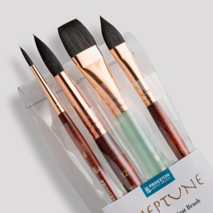 CONFEZIONE CON 4 PENNELLI SINTETICO IMIT. SCOIATTOLO MANICO CORTO SERIE 4750 NEPTUNE PRINCETON