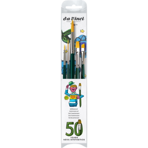 SET ANNIVERSARIO CON 5 PENNELLI SINTETICI DORATI MANICO CORTO LINEA NOVA DA VINCI