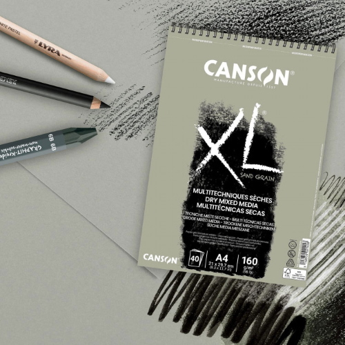 BLOCCO CARTA PER TECNICHE MISTE COLORE GRIGIO CANSON XL SAND GRAIN MIXED MEDIA 160 GR MQ